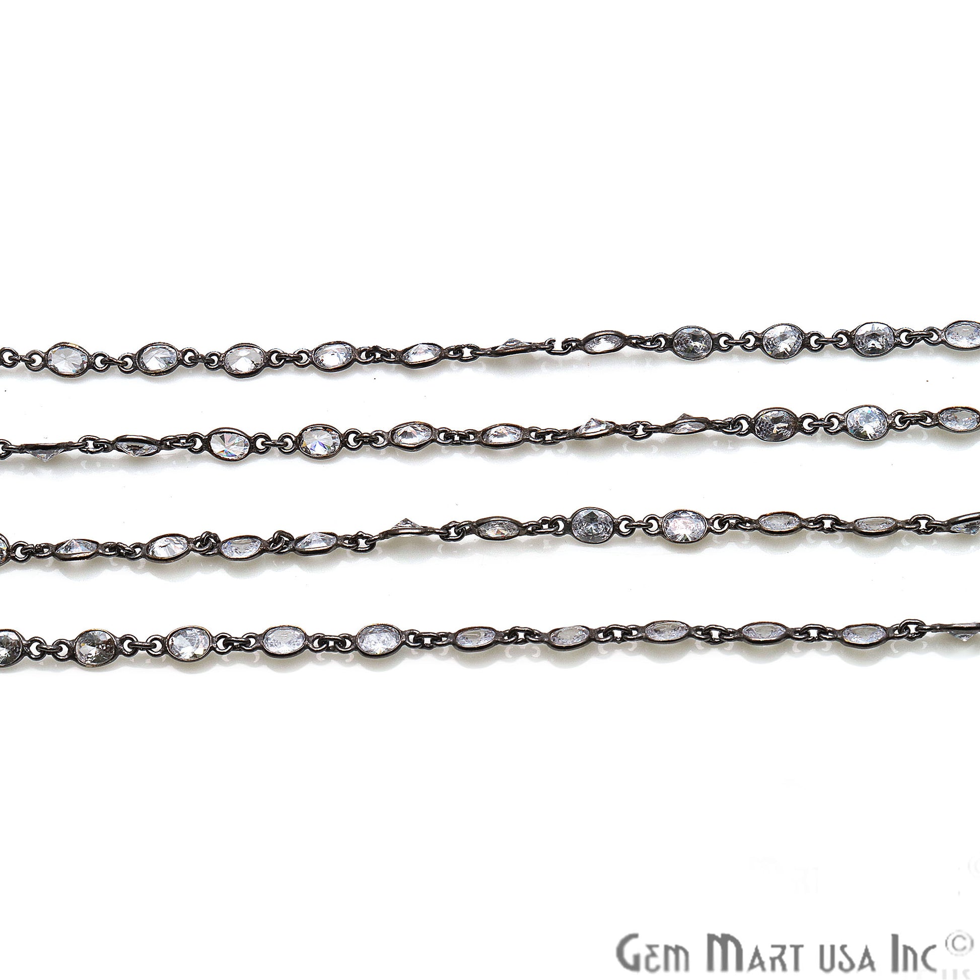 White Zircon 5x4mm Oval Oxidized Bezel Continuous Connector Chain - GemMartUSA (764244459567)