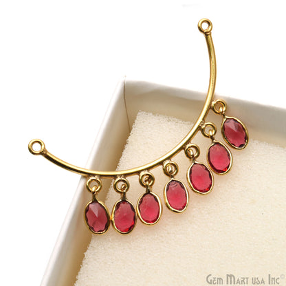 Pink Tourmaline Crescent Moon Gold Plated Double Bail Oval Chandelier Necklace