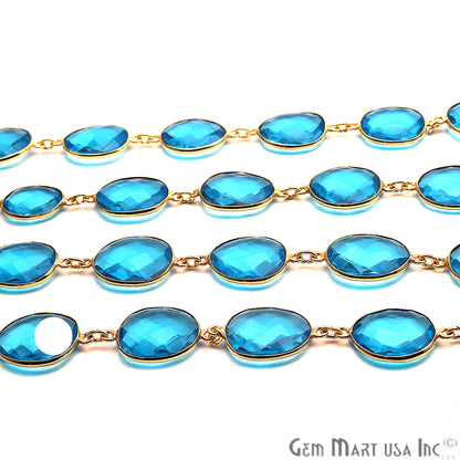 Blue Topaz Bezel Gold Plated 10-15mm Continuous Connector Chain - GemMartUSA