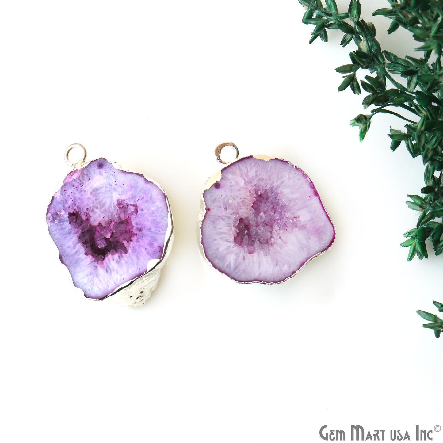 Geode Druzy 22x27mm Organic Silver Electroplated Single Bail Gemstone Earring Connector 1 Pair