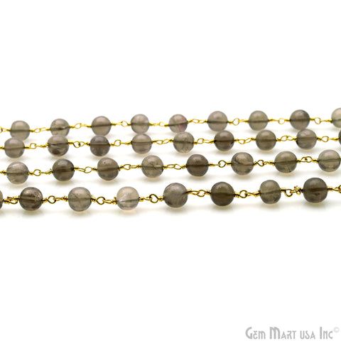 Smoky Topaz 5mm Round Smooth Beads Gold Plated Rosary Chain