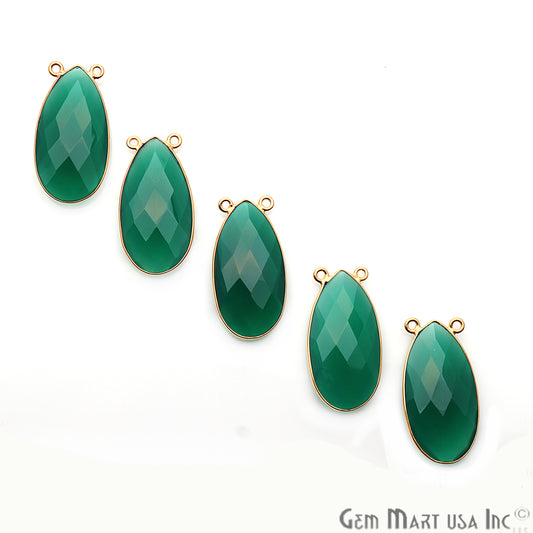 Green Onyx 30x16mm Pears Gold Plated Double Bail Connector - GemMartUSA