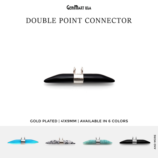 Double Point 41x9mm Silver Plated Gemstone Connector