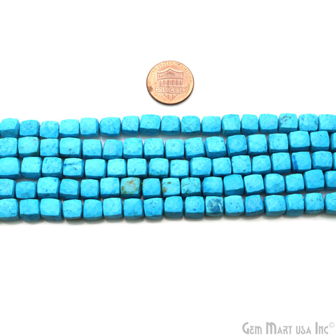 Turquoise Box Beads, 8 Inch Gemstone Strands, Drilled Strung Briolette Beads, Box Shape, 6-7mm