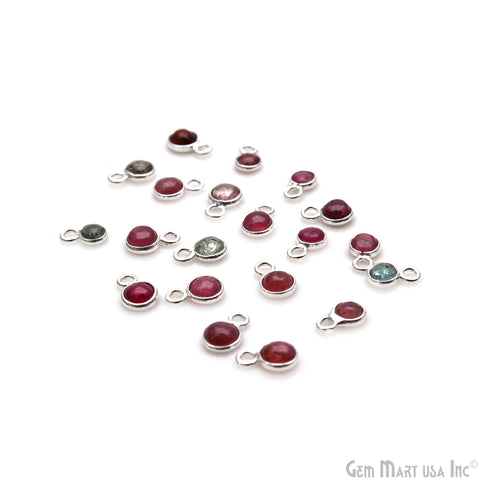 5PC Lot Multi Tourmaline Cabochon Round 4mm Silver Plated Single Bail Gemstone Connector