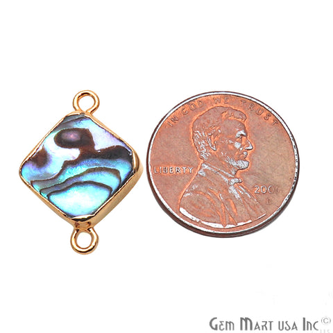 Abalone Shell Square Gold Electroplated Double Bail 12mm Gemstone Connector - GemMartUSA
