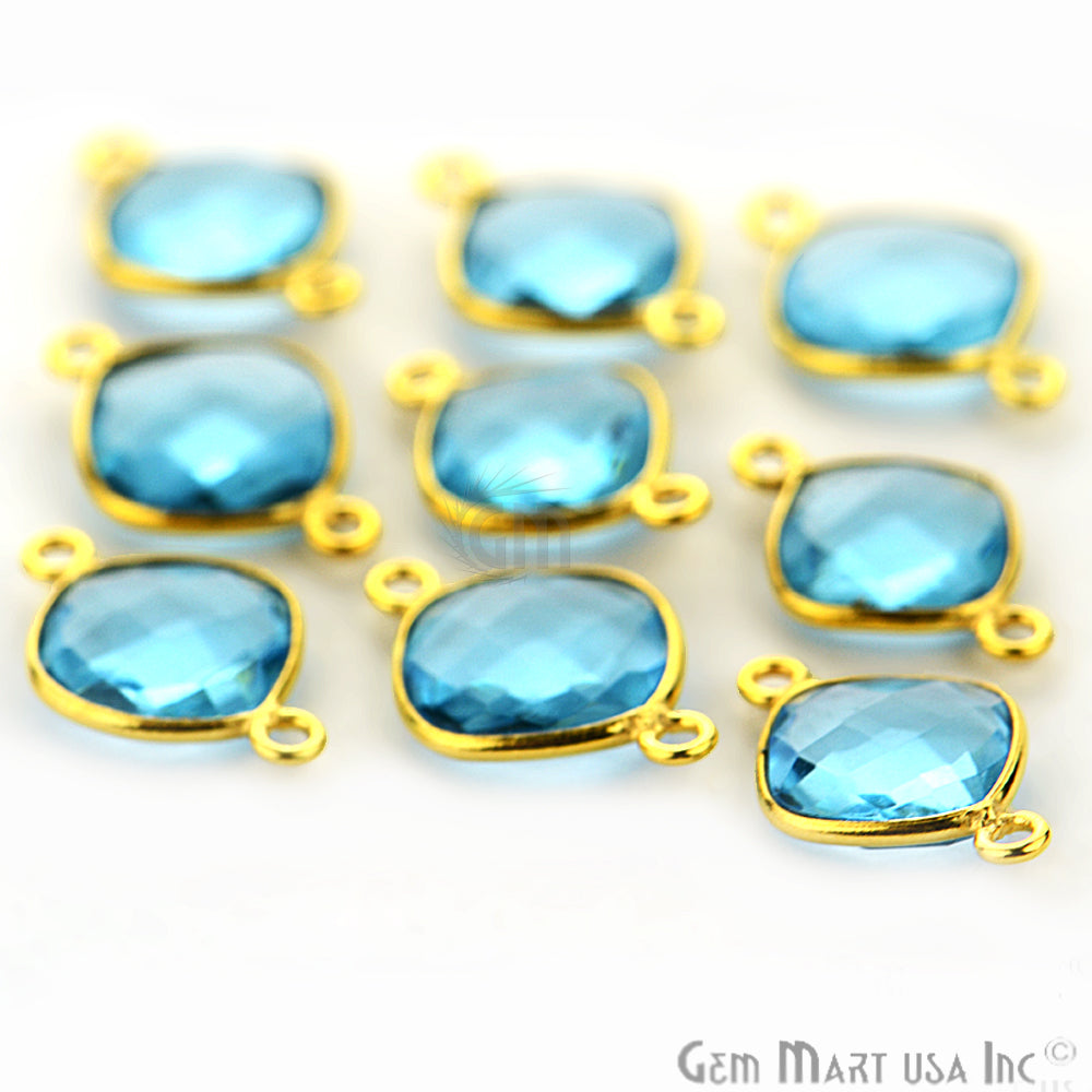 Blue Topaz Cushion 10mm Gold Plated Double Bail Gemstone Connector - GemMartUSA