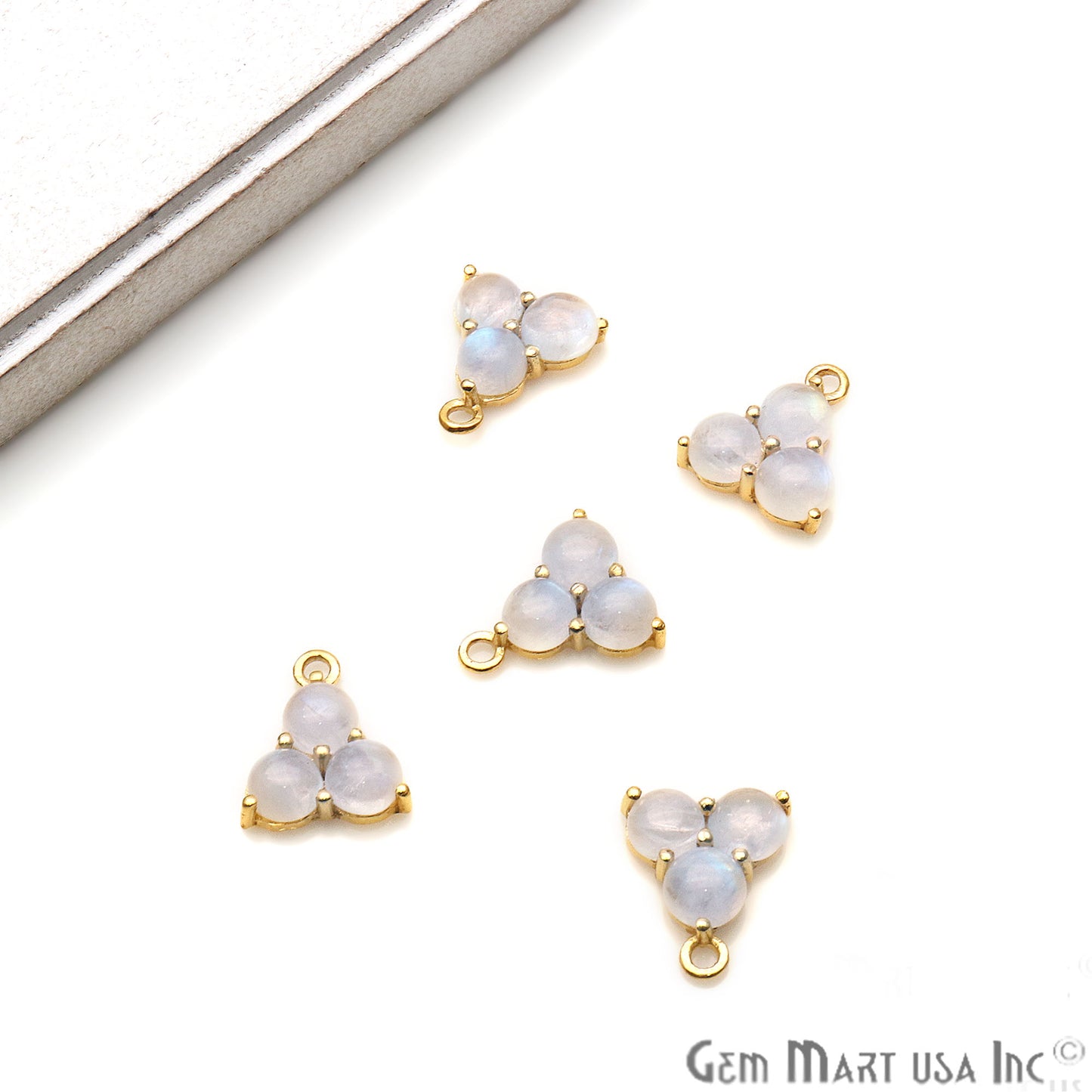 Rainbow Moonstone Gemstone 16x13mm Prong Setting Gold Plated Component Connector - GemMartUSA