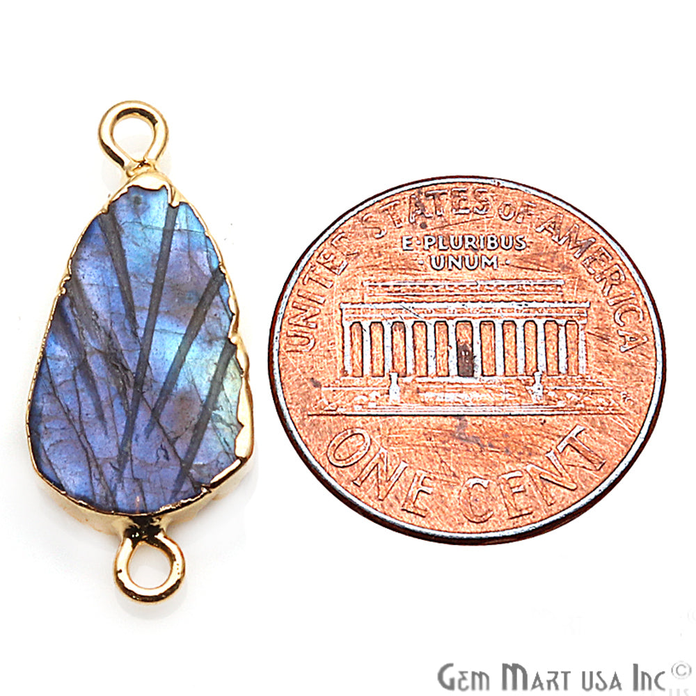 Flashy Labradorite Gemstone 26x10mm Pear Double Bail Gold Edged Connector - GemMartUSA