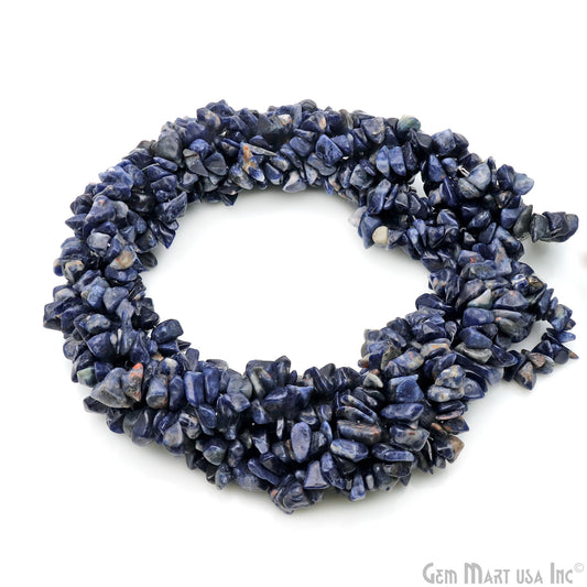 Sodalite Chip Beads, 34 Inch, Natural Chip Strands, Drilled Strung Nugget Beads, 7-10mm, Polished, GemMartUSA (CHSD-70004)