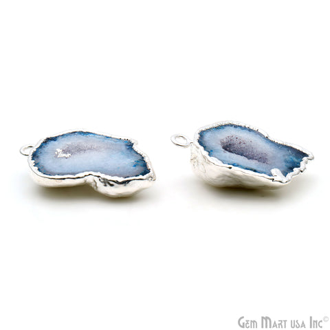 Geode Druzy 37x26mm Organic Silver Electroplated Single Bail Gemstone Earring Connector 1 Pair