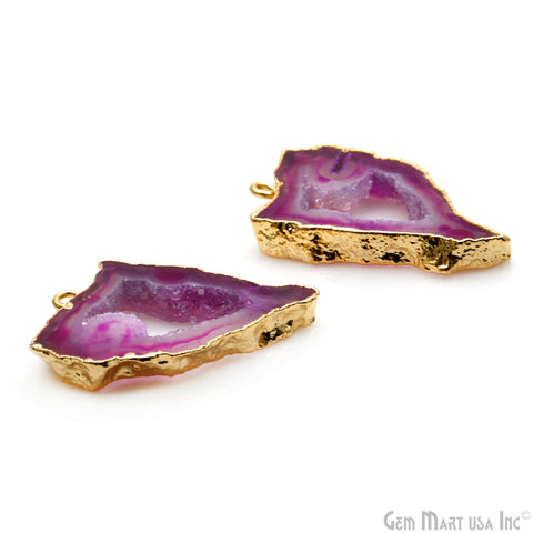 Agate Slice 32x18mm Organic  Gold Electroplated Gemstone Earring Connector 1 Pair