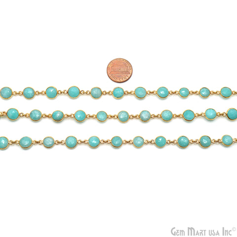 Amazonite Faceted Round 8mm Bezel Gold Plated Continuous Connector Chain