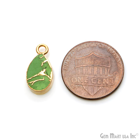 Green Mohave Turquoise Pears 8x12mm Gold Electroplated Single Bail Connector