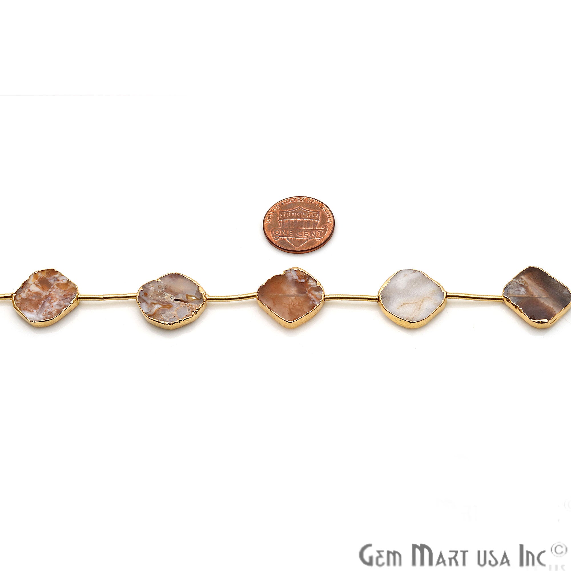 Brown Opal Free Form 18x15mm Gold Edged Crafting Beads Gemstone Strands 9INCH - GemMartUSA