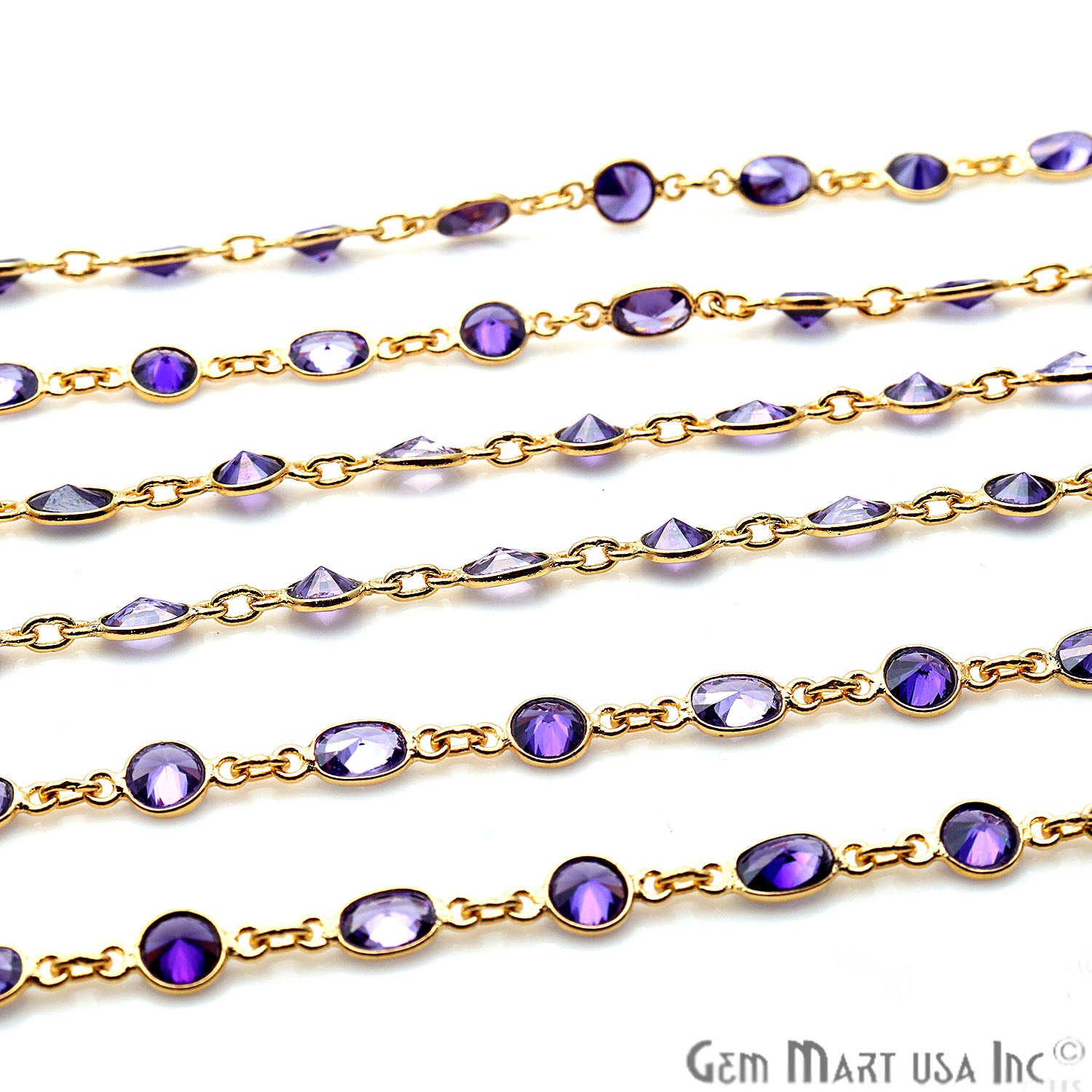 Tanzanite Round And Oval Gold Plated Continuous Connector Chain - GemMartUSA