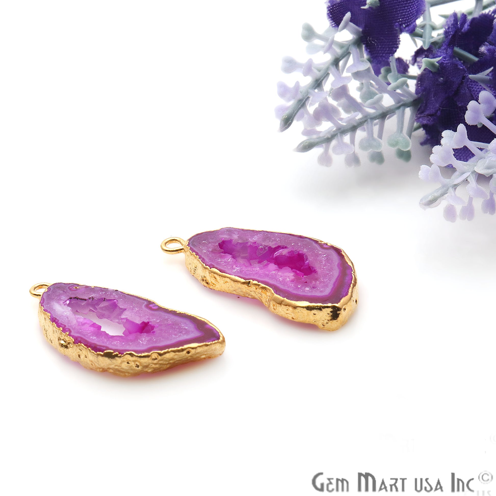 Agate Slice 24x30mm Organic Gold Electroplated Gemstone Earring Connector 1 Pair - GemMartUSA