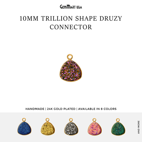 Natural Titanium Druzy 10mm Trillion Gold Single Bail Gemstone Connector