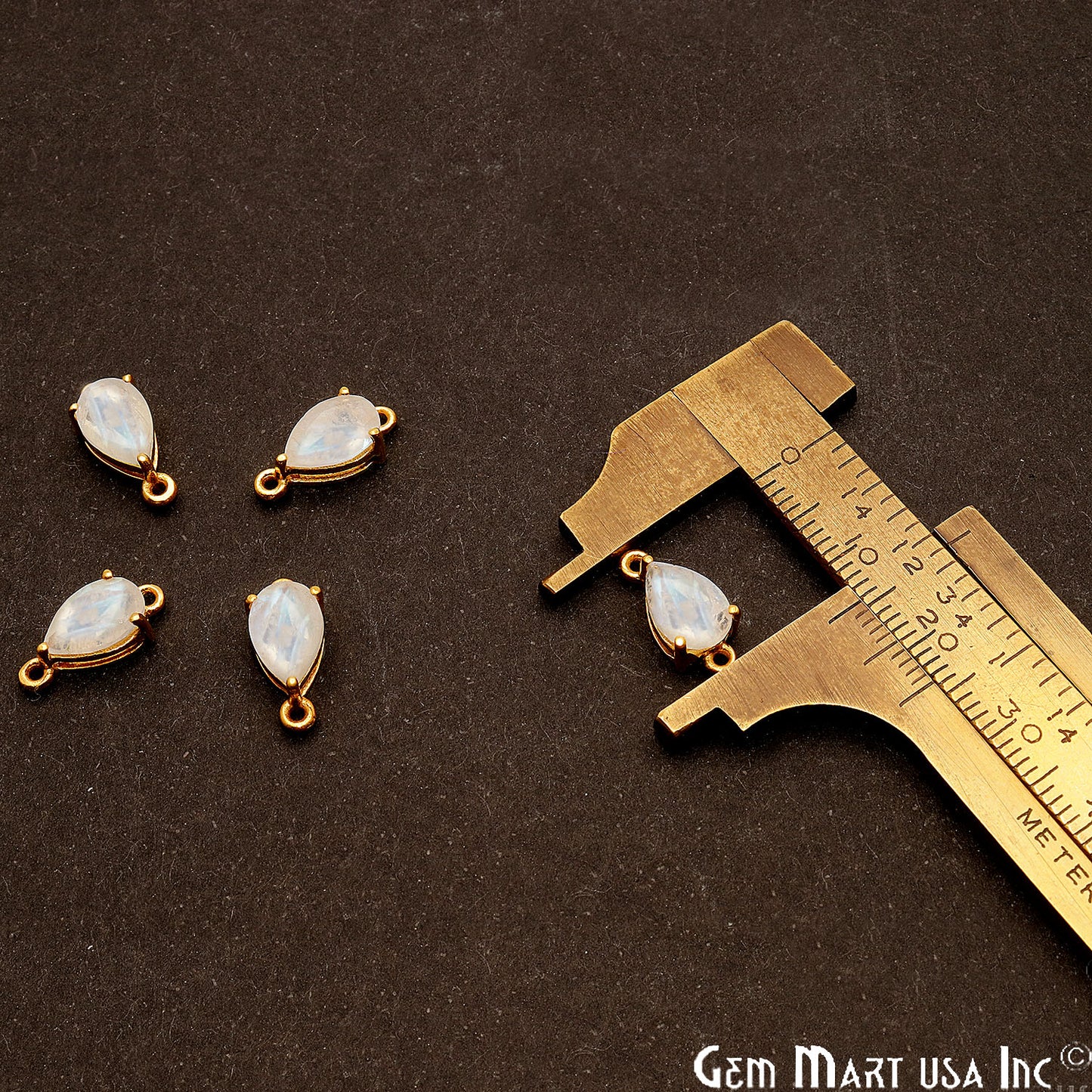 Rainbow Moonstone Prong Setting Gold Plated Flashy Gemstone Connector - GemMartUSA