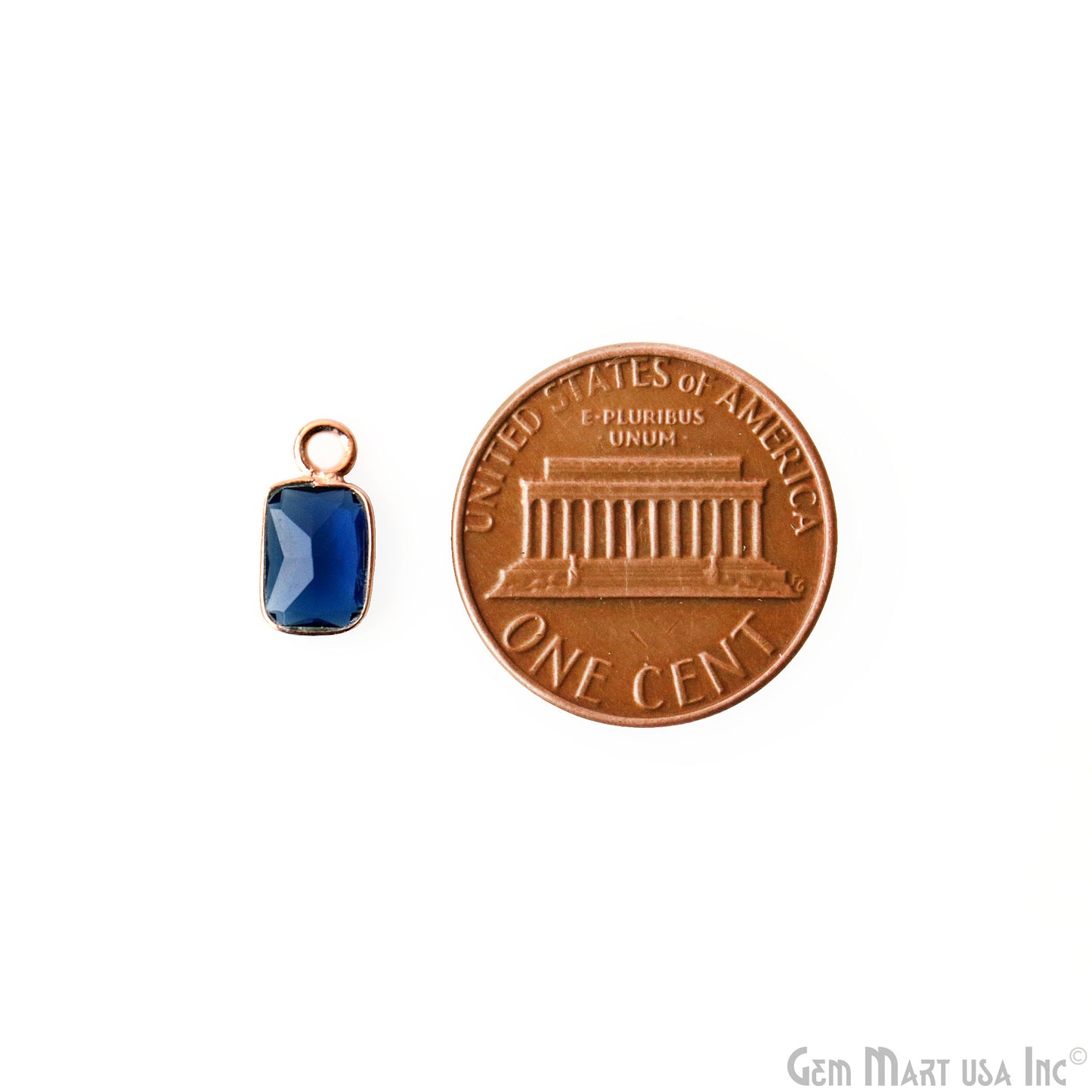 Sapphire Octagon 7x5mm Rose Gold Plated Single Bail Brilliant Cut Gemstone Connector