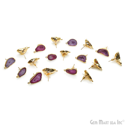 DIY Agate Slice Geode Druzy Gold Edged Loop Connector Studs Earrings