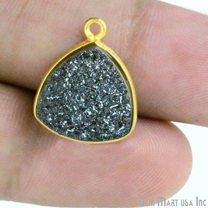Natural Titanium Druzy 14mm Trillion Gold Plated Single Bail Bezel Gemstone Connector