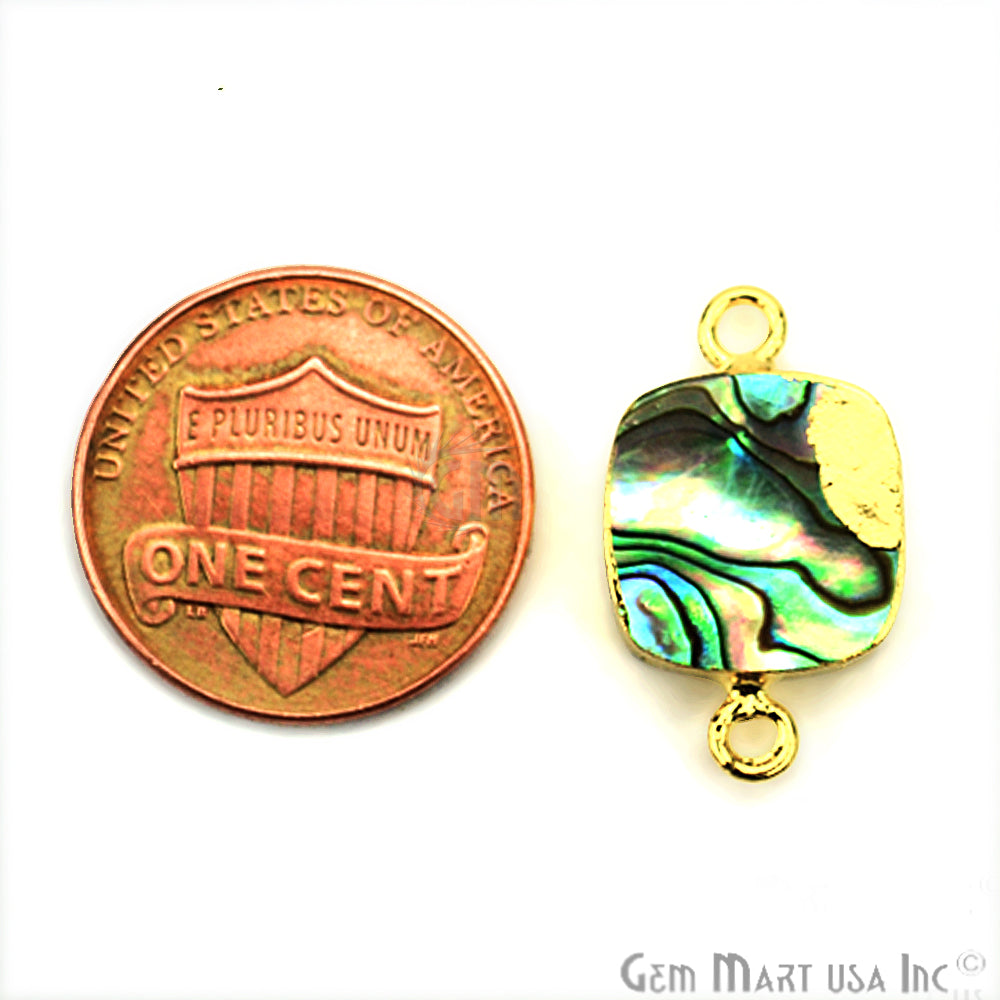 Abalone Shell 12mm Cushion Shape Gold Electroplated Gemstone Connector - GemMartUSA