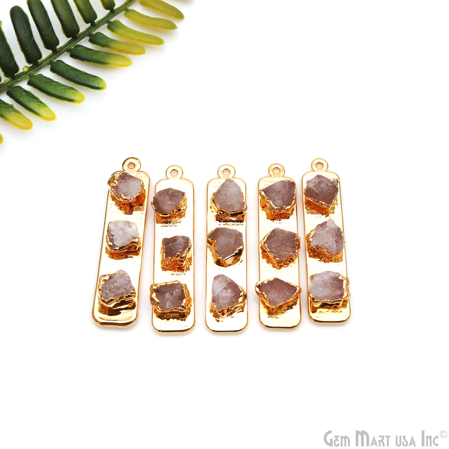 Rough Gemstone Gold Electroplated Rectangle 47x10mm Gemstone Bar Necklace Pendant Connector