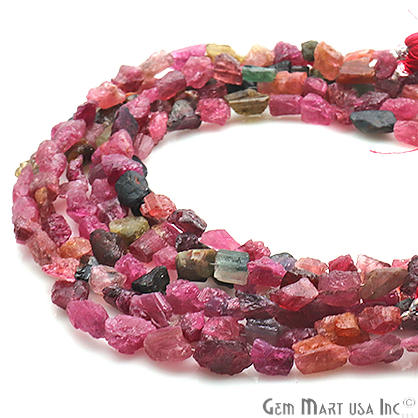 Multi Tourmaline Rough Gemstone 13x7mm Beaded Bracelet Handmade Silver Wire Rondelle - GemMartUSA