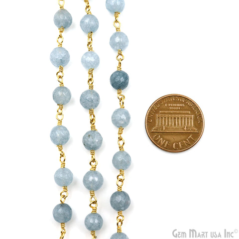Gray Jade 6mm Faceted Beads Gold Wire Wrapped Rosary Chain