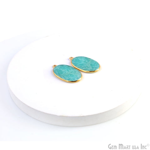 Amazonite Oval Gold Plated Single Bail Bezel Smooth Slab Slice Thick Gemstone Connector 30x16mm 1 Pair