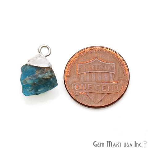 Rough Neon Apatite Organic 15x10mm Silver Electroplated Pendant Connector - GemMartUSA