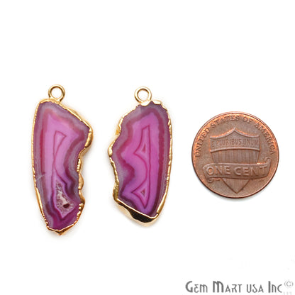 Agate Slice 13x29mm Organic Gold Electroplated Gemstone Earring Connector 1 Pair - GemMartUSA