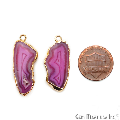 Agate Slice 13x29mm Organic Gold Electroplated Gemstone Earring Connector 1 Pair - GemMartUSA