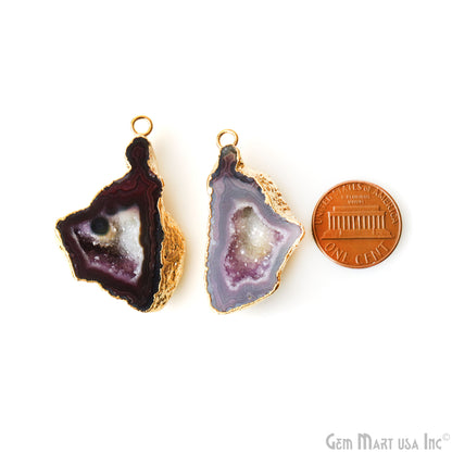 Geode Druzy 42x28mm Organic Gold Electroplated Single Bail Gemstone Earring Connector 1 Pair