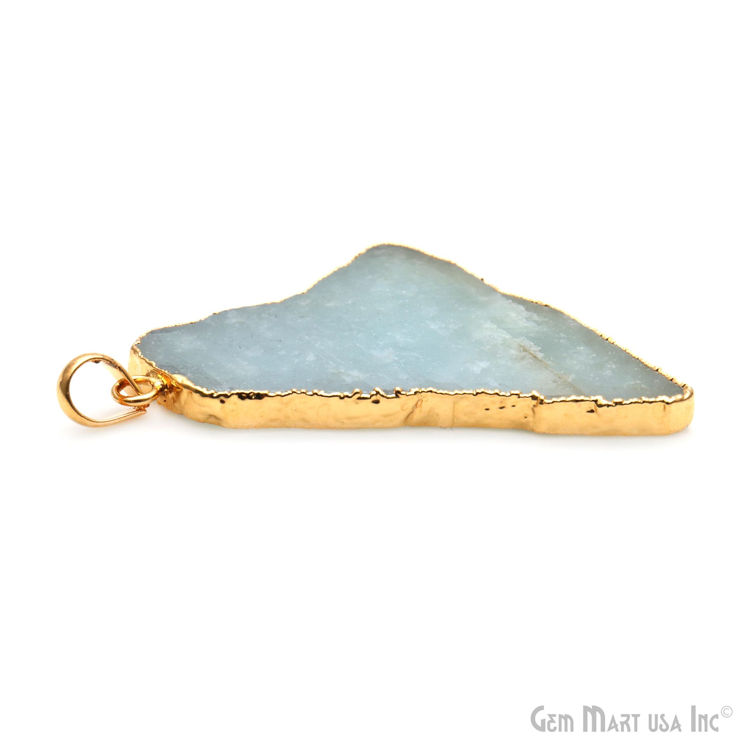 Aquamarine Free Form shape 55x34mm Gold Electroplated Gemstone Single Bail Pendant