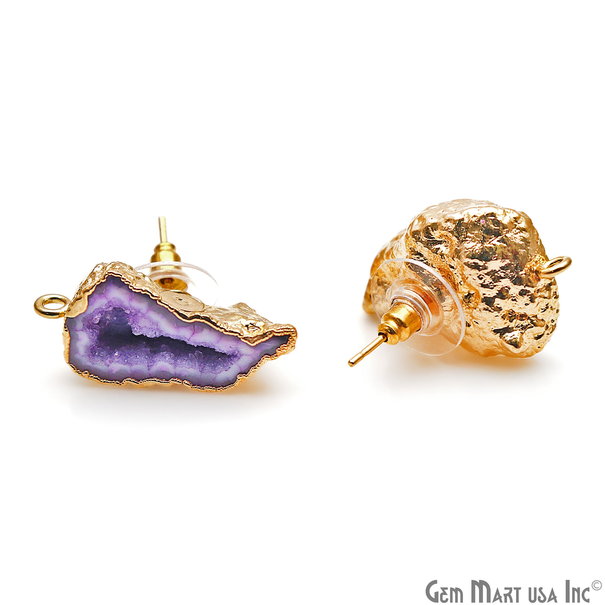 DIY Agate Slice Geode Druzy 28x19mm Gold Electroplated Loop Connector Studs Earrings - GemMartUSA