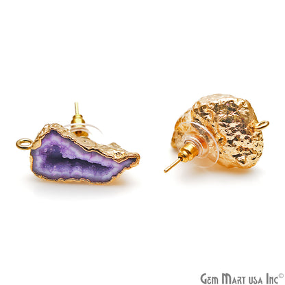 DIY Agate Slice Geode Druzy 28x19mm Gold Electroplated Loop Connector Studs Earrings - GemMartUSA