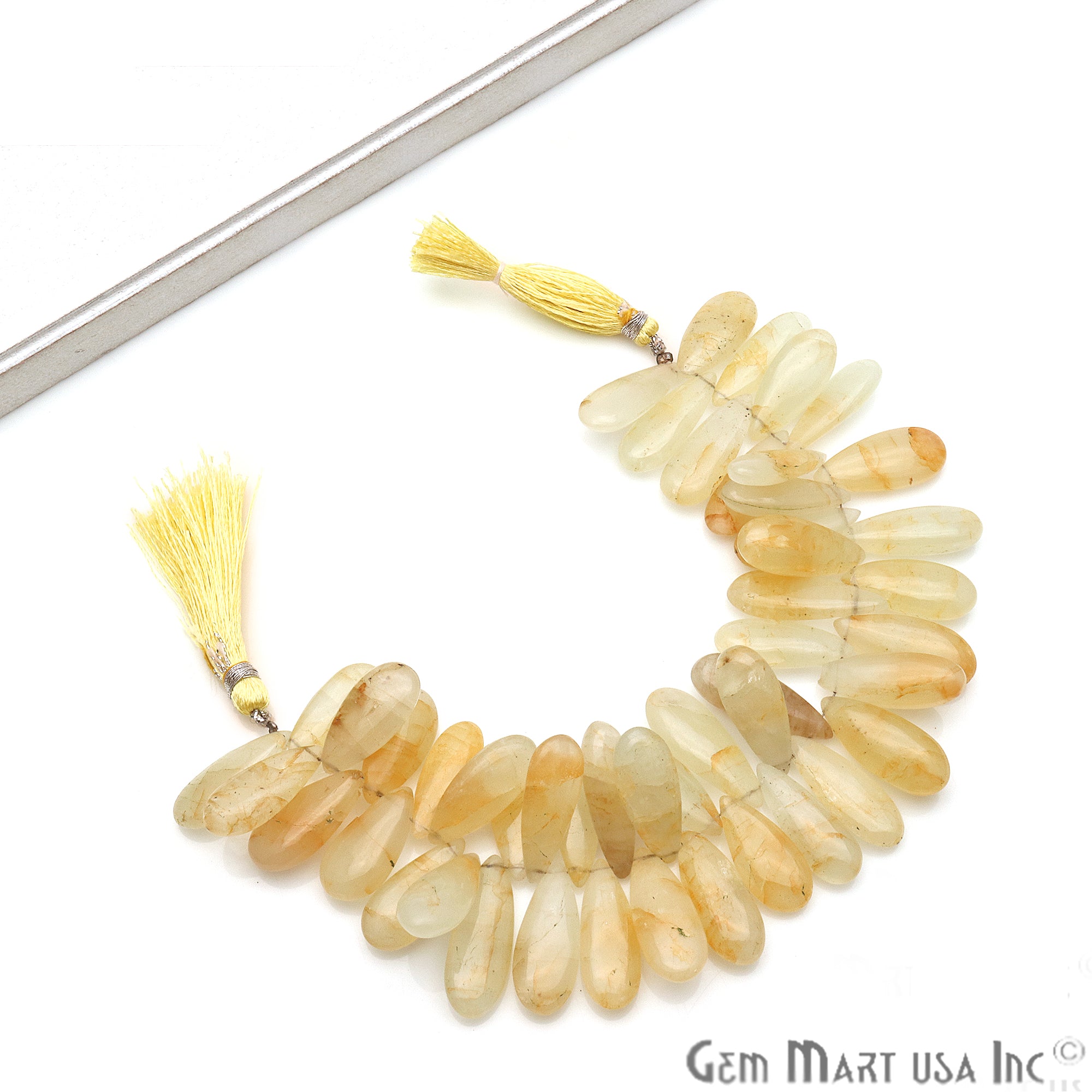 Yellow Aqua Pears 34x10mm Crafting Beads Gemstone Briolette Strands 8 INCH - GemMartUSA