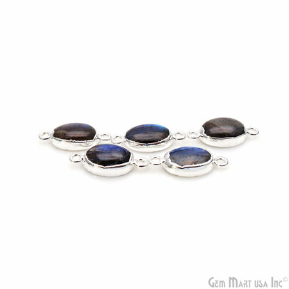 Flashy Labradorite 22x10mm Cabochon Oval Double Bail Silver Electroplated Gemstone Connector