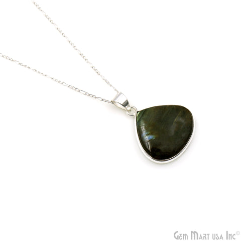 Labradorite Gemstone Heart 28x26mm Sterling Silver Necklace Pendant 1PC