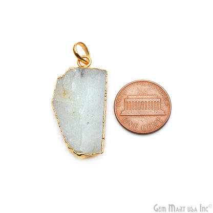 Aquamarine Free Form shape 35x18mm Gold Electroplated Gemstone Single Bail Pendant