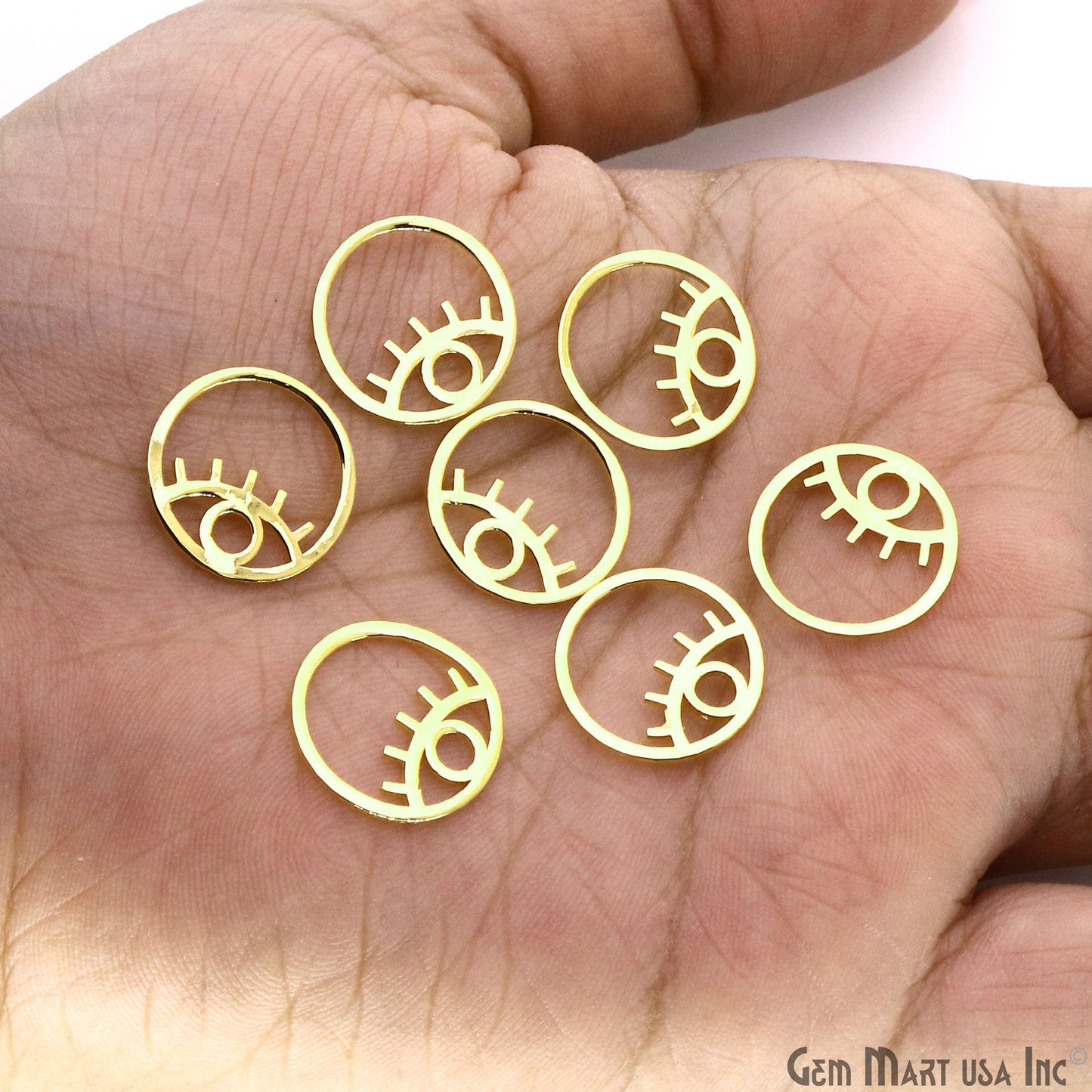 Evil Eye Round Shape Laser Finding Gold Plated 15mm Charm For Bracelets & Pendants