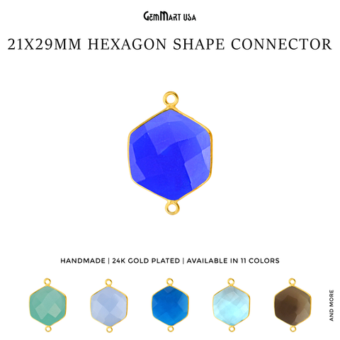 Hexagon 21x29mm Double Bail Gold Bezel Gemstone Connector