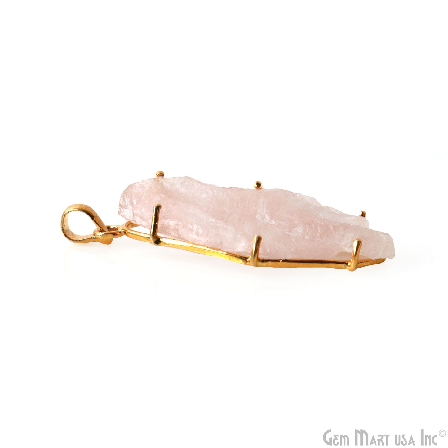 Natural Morganite Organic 48x17mm Gold Plated Prong Setting Single Bail Gemstone Pendant