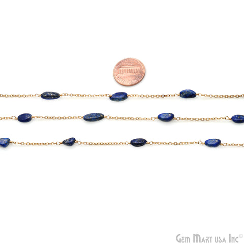 Lapis Tumble Beads 10x6mm Gold Wire Wrapped Rosary Chain