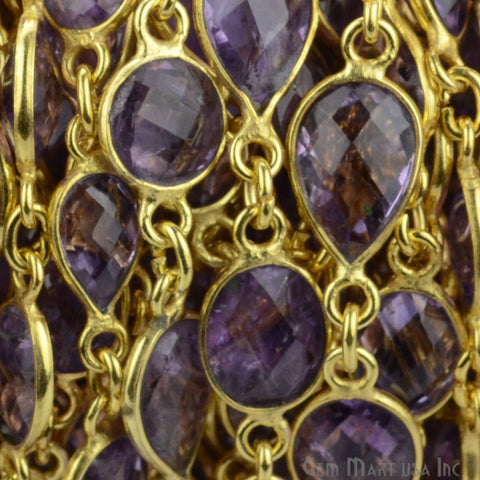 Amethyhst 10mm Mix Faceted Shapes Gold Plated Bezel Continuous Connector Chain - GemMartUSA (764000927791)