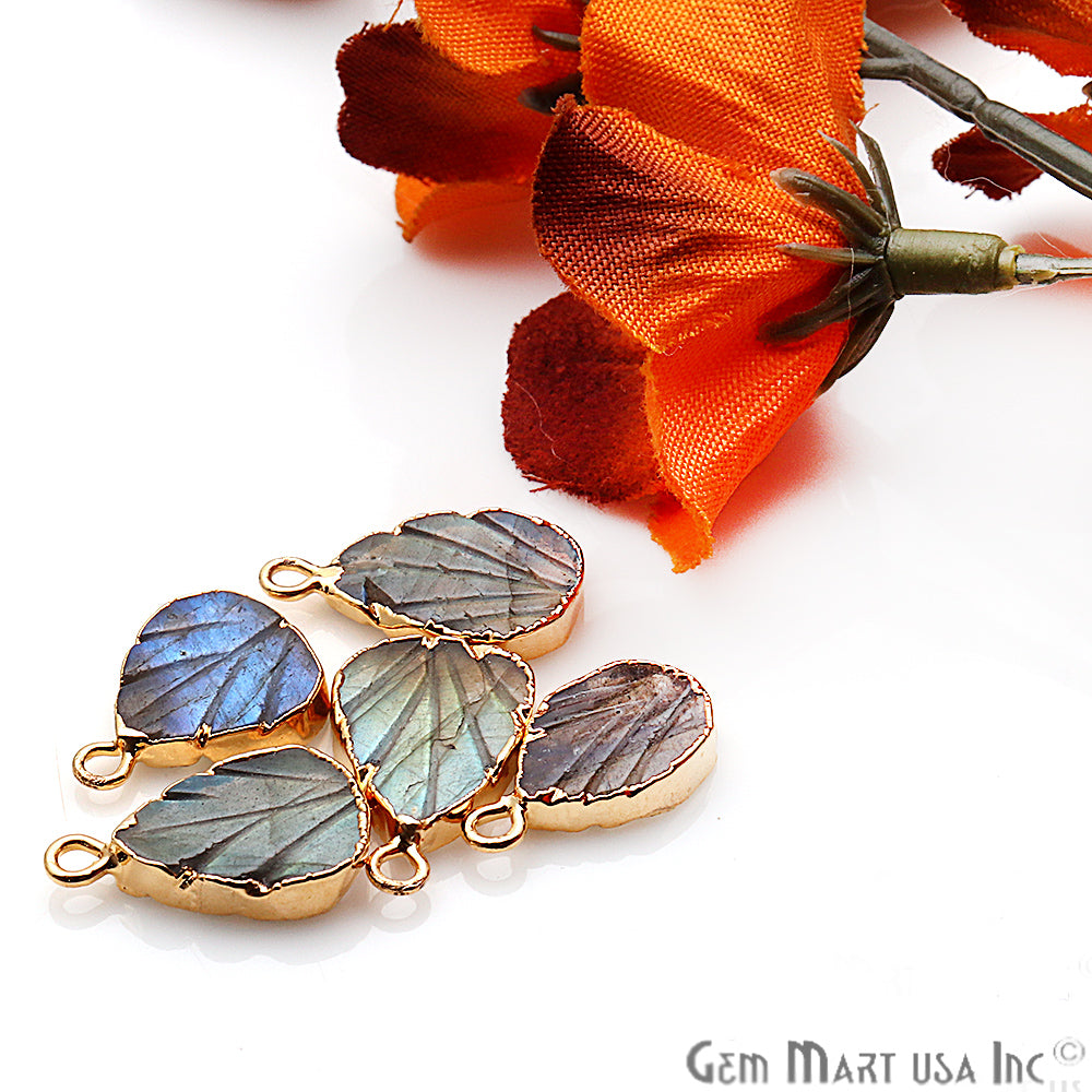 Flashy Labradorite Gemstone 18x11mm Pear Single Bail Gold Edged Connector - GemMartUSA