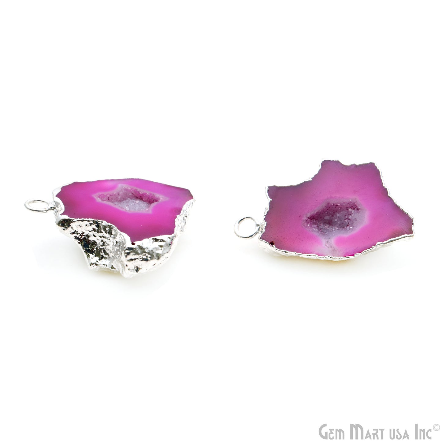 Geode Druzy 25x30mm Organic Silver Electroplated Single Bail Gemstone Earring Connector 1 Pair