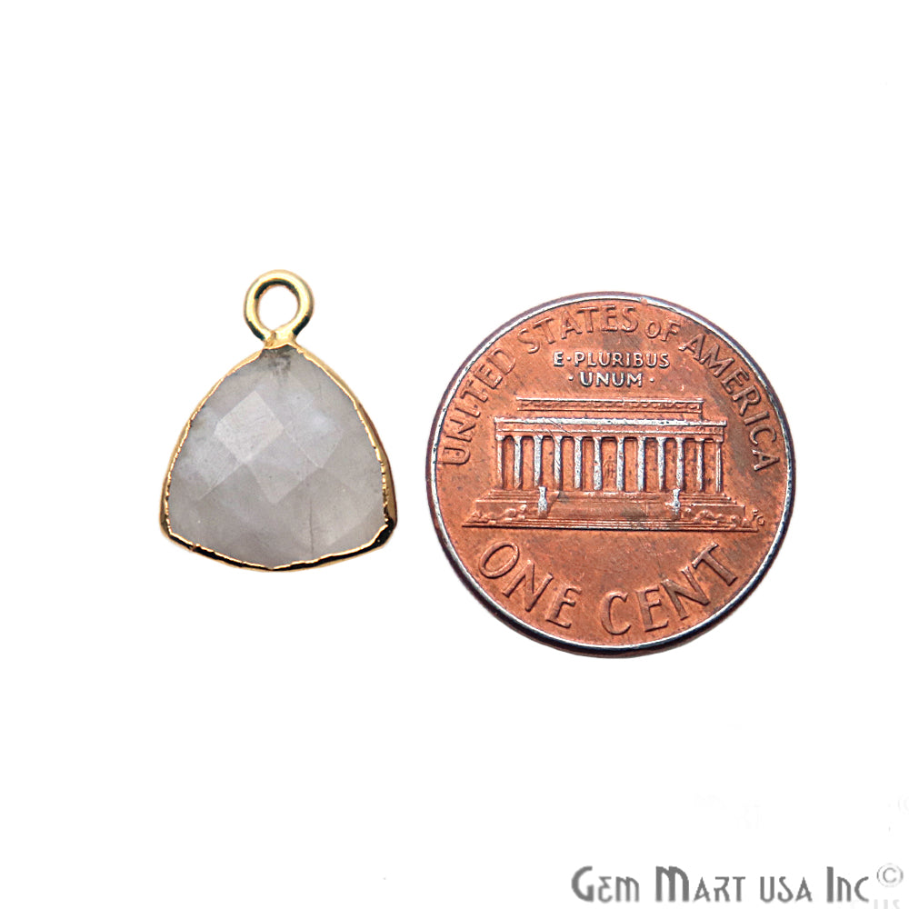 Rainbow Moonstone Trillion 12mm Gold Electroplated Single Bail Gemstone Connector - GemMartUSA